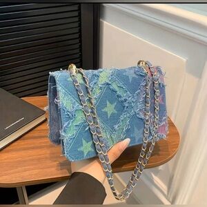 Stylish Blue Denim Chain Shoulder Bag
